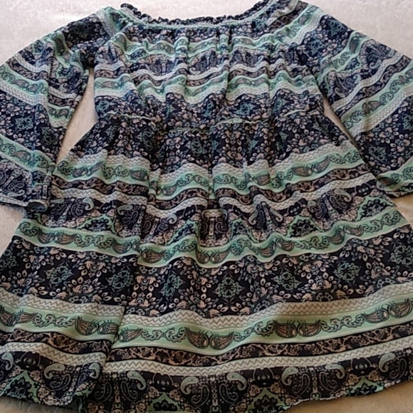 Francesca's Collection Alya Mint & Navy Paisley Off Shoulder Mini Dress - Picture 8 of 8